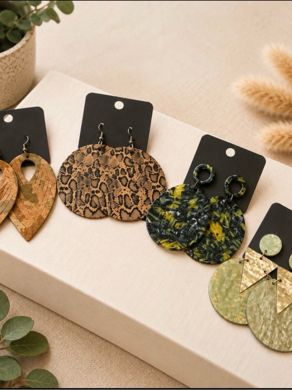 Green Marble Round Dangle Earrings - Women Accessories